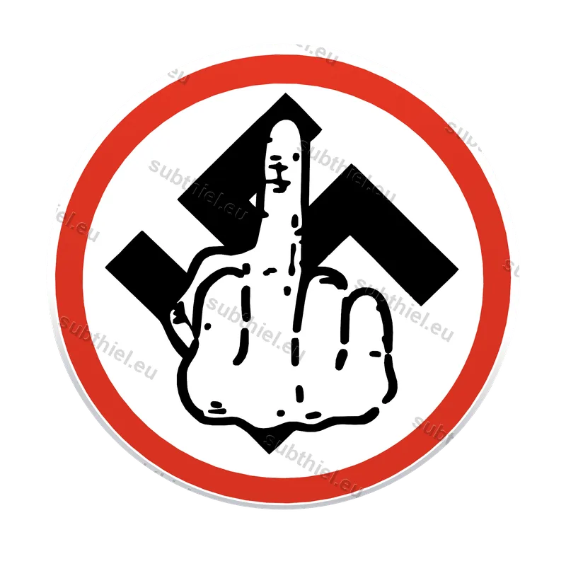 Einkaufswagenchip mit dem Motiv „Fuck Nazis“, Mehrfarbdruck im 1-Euro-Format